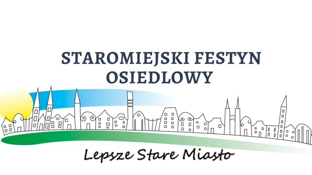 Na ilustracji jest zielona linia, na której jest bardzo prosty szkic wrocławskich budynków. Pod spodem znajduje się napis "Lepsze Stare Miasto", a na górze tekst "Staromiejski Festyn Osiedlowy"